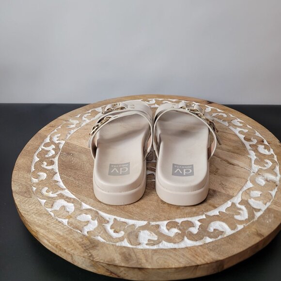 Dv Dolce Vita Womens Beige Buckle Slide Sandals Size 7 Faux Leather Casual Slip- - Picture 3 of 11